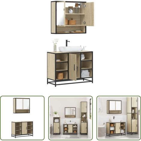 vidaXL Specchio da bagno -  Set Mobili da Bagno 2 pz Rovere Sonoma in Legno Multistrato