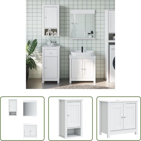 vidaXL Specchio da bagno -  Set Mobili da Bagno 3 pz BERG Bianco in Legno Massello di Pino