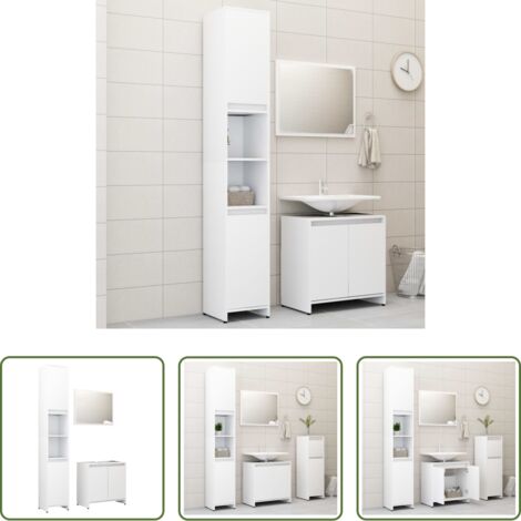 vidaXL Specchio da bagno -  Set Mobili da Bagno 3 pz Bianco in Truciolato