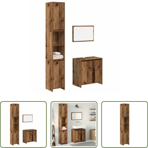 vidaXL Specchio da bagno -  Set Mobili da Bagno 3 pz Legno Antico in Legno Multistrato