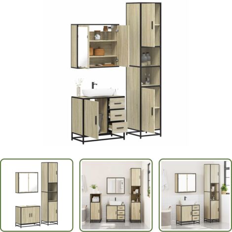 vidaXL Specchio da bagno -  Set Mobili da Bagno 3 pz Rovere Sonoma in Legno Multistrato