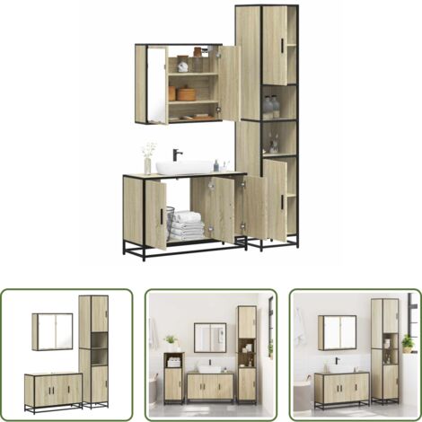 vidaXL Specchio da bagno -  Set Mobili da Bagno 3 pz Rovere Sonoma in Legno Multistrato