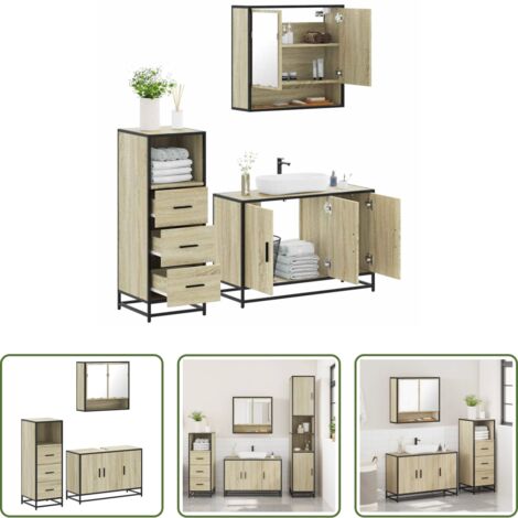 vidaXL Specchio da bagno -  Set Mobili da Bagno 3 pz Rovere Sonoma in Legno Multistrato