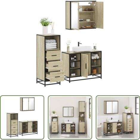 vidaXL Specchio da bagno -  Set Mobili da Bagno 3 pz Rovere Sonoma in Legno Multistrato
