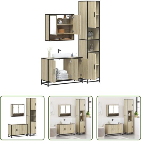 vidaXL Specchio da bagno -  Set Mobili da Bagno 3 pz Rovere Sonoma in Legno Multistrato