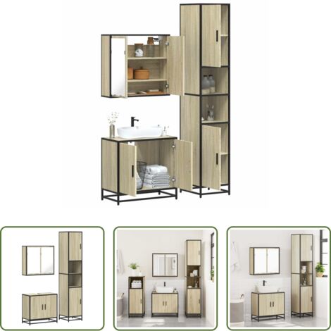 vidaXL Specchio da bagno -  Set Mobili da Bagno 3 pz Rovere Sonoma in Legno Multistrato