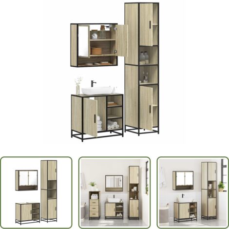 vidaXL Specchio da bagno -  Set Mobili da Bagno 3 pz Rovere Sonoma in Legno Multistrato