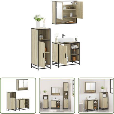 vidaXL Specchio da bagno -  Set Mobili da Bagno 3 pz Rovere Sonoma in Legno Multistrato