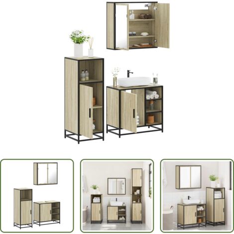 vidaXL Specchio da bagno -  Set Mobili da Bagno 3 pz Rovere Sonoma in Legno Multistrato