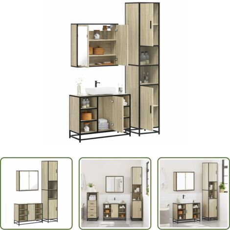 vidaXL Specchio da bagno -  Set Mobili da Bagno 3 pz Rovere Sonoma in Legno Multistrato