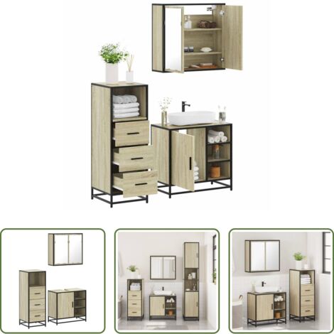 vidaXL Specchio da bagno -  Set Mobili da Bagno 3 pz Rovere Sonoma in Legno Multistrato