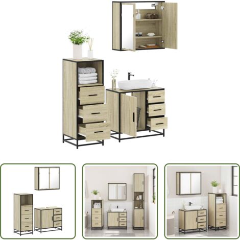 vidaXL Specchio da bagno -  Set Mobili da Bagno 3 pz Rovere Sonoma in Legno Multistrato