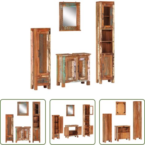 vidaXL Specchio da bagno -  Set Mobili da Bagno 4 pz in Legno Massello di Recupero