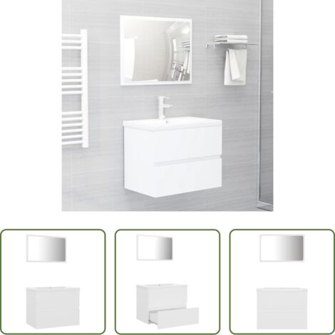 vidaXL Specchio da bagno -  Set Mobili da Bagno Bianco in Legno Multistrato