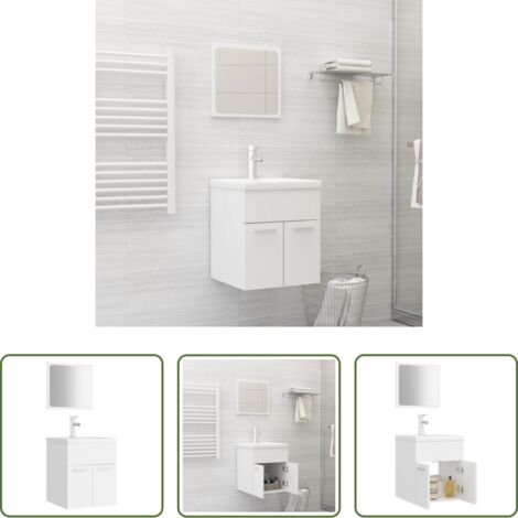 vidaXL Specchio da bagno -  Set Mobili da Bagno Bianco in Legno Multistrato