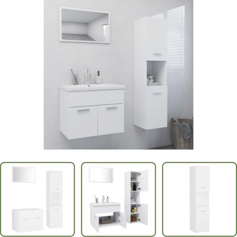 vidaXL Specchio da bagno -  Set Mobili da Bagno Bianco in Truciolato