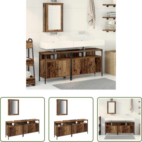 vidaXL Specchio da bagno -  Unità da Bagno con lo scaffale 3 pcs Marrone Legno multistrato
