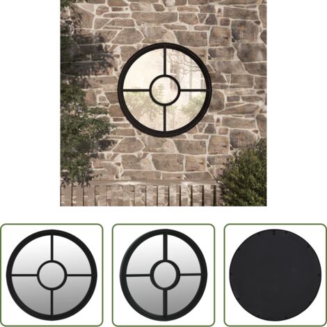vidaXL Specchio da esterno -  Specchio da Giardino Nero 40x4 cm in Ferro Rotondo da Esterno