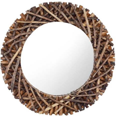 vidaXL Specchio da Parete 60 cm in Legno di Teak Rotondo
