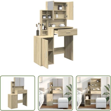 vidaXL Specchio da toeletta -  Toeletta con Armadietto Rovere Sonoma 80x35x132 cm