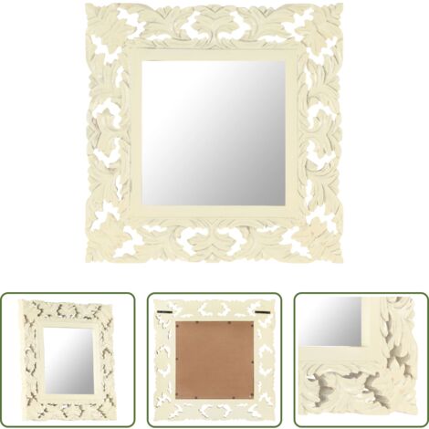vidaXL Specchio decorativo -  Specchio Intagliato a Mano Bianco 50x50 cm in Massello di Mango