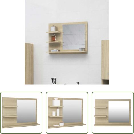 vidaXL Specchio in acrilico -  Specchio da Bagno Rovere Sonoma 60x10,5x45 cm Legno Multistrato