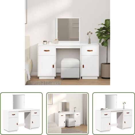 vidaXL Specchio in legno -  Set Toeletta con Specchio Bianco in Legno Massello di Pino