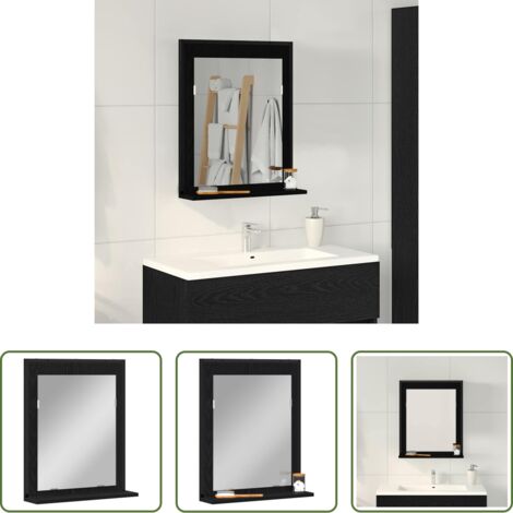 vidaXL Specchio in legno -  Specchio con lo scaffale Rovere nero 50 x 12 x 60 cm