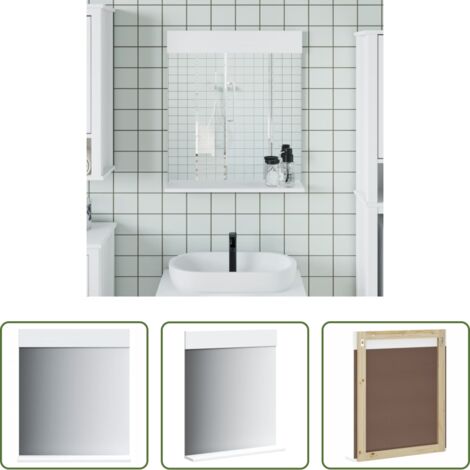 vidaXL Specchio in vetro -  Specchio Bagno e Ripiano BERG Bianco 60x12x70 cm Legno Massello