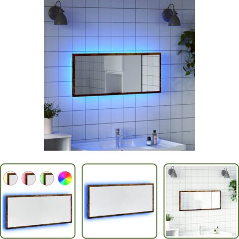 vidaXL Specchio in vetro -  Specchio Bagno LED Rovere Fumo 100x8,5x37cm Legno Multistrato