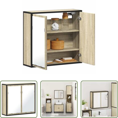 vidaXL Specchio per bagno -  Mobiletto con specchio per bagno in rovere Sonoma 65x20x60 cm in legno ingegnerizzato