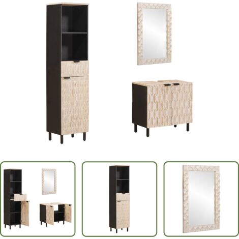 vidaXL Specchio per bagno -  Set da Bagno con cassetto 3 pcs Finitura Bianco Lavato