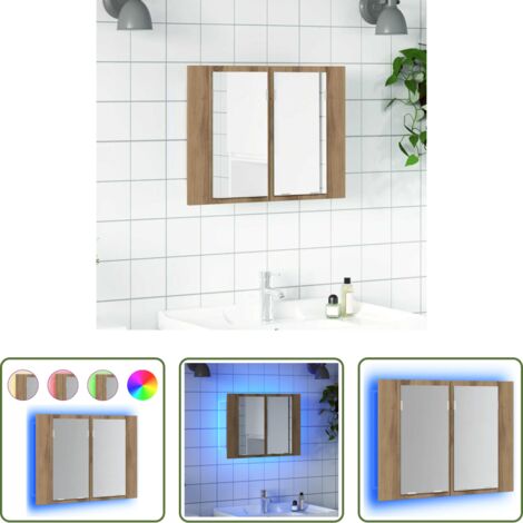 vidaXL Specchio per trucco -  Mobile Specchio LED Rovere Artigianale 60x12x45 cm Multistrato