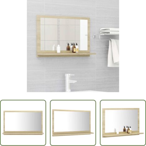 vidaXL Specchio rovere -  Specchio da Bagno Rovere Sonoma 60x10,5x37 cm Legno Multistrato