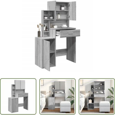 vidaXL Specchio -  Toeletta con Armadietto Grigio Sonoma 80x35x132 cm