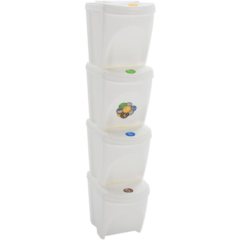 Stackable Garbage Bin Boxes 4 Pcs White 100 L Polypropylene Vidaxl