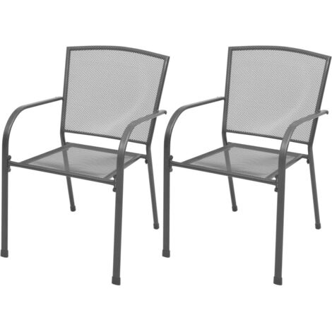vidaXL Stackable Garden Chairs 2 pcs Steel Grey