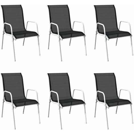 vidaXL Stackable Garden Chairs 6 pcs Steel and Textilene Black - Black