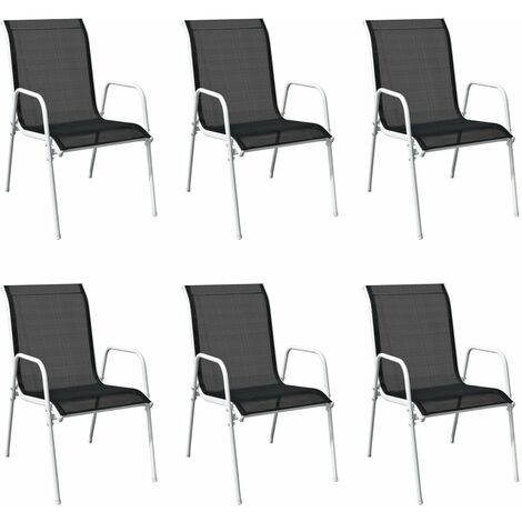 main image of "vidaXL Stackable Garden Chairs 6 pcs Steel and Textilene Black - Black"