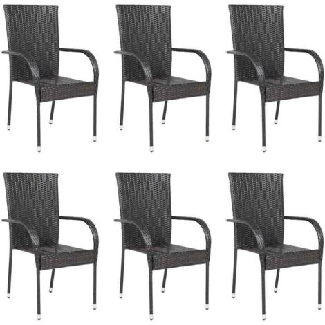 vidaXL Stackable Outdoor Chairs 6 pcs Poly Rattan Brown