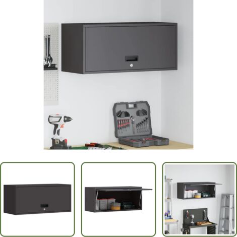 vidaXL Stahlregal -  Wandschrank für die Garage mit Gasdrucklift-Tür Schwarz
