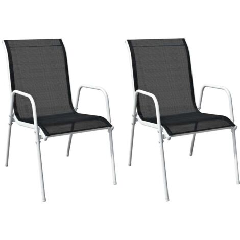 vidaXL Stapelbare Gartenstühle 2 Stk. Stahl und Textilene Schwarz