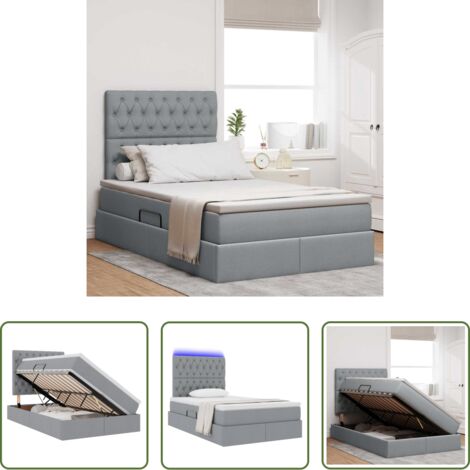 vidaXL Stauraum unter Bett -  Bett mit Stauraum und LED Hellgrau 120 x 200 cm Polyester