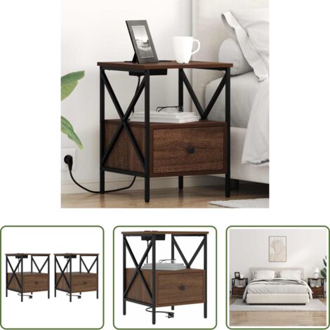 vidaXL Stazione di ricarica -  Armadio da Notte 2 pcs Rovere Marrone 41,5 x 40,5 x 55 cm