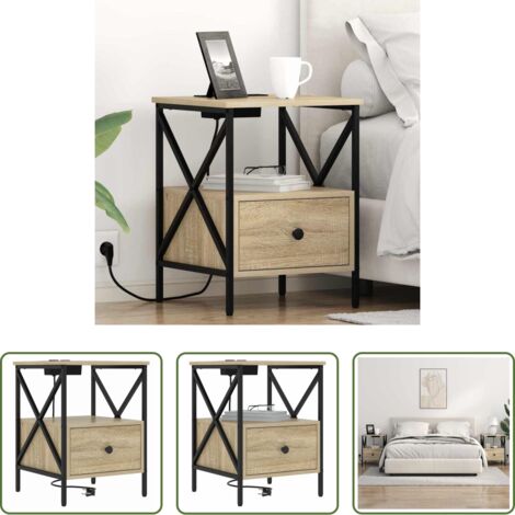 vidaXL Stazione di ricarica -  Armadio da Notte con cassetto Rovere Sonoma 41,5 x 40,5 x 55 cm