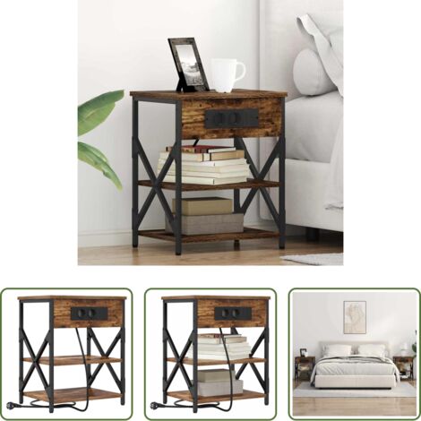 vidaXL Stazione di ricarica -  Armadio da Notte Rovere fumé 41 x 31 x 51 cm Legno multistrato