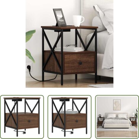 vidaXL Stazione di ricarica -  Armadio da Notte Rovere Marrone 41,5 x 40,5 x 55 cm
