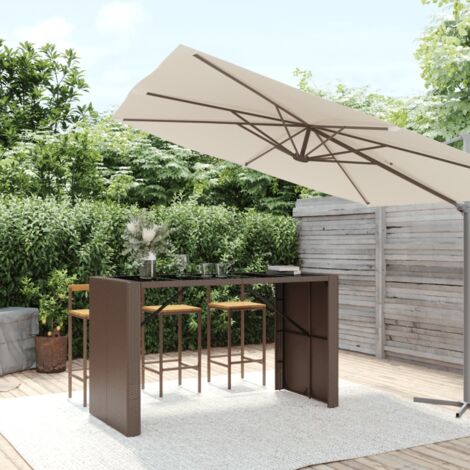 vidaXL Stehtisch mit Glasplatte braun 185x80x110 cm Poly-Rattan