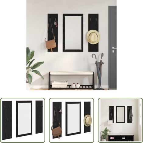 vidaXL Stoccaggio a parete -  Appendiabiti a muro con specchio Rovere Nero 96 x 1,5 x 90 cm