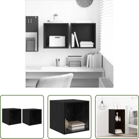 vidaXL Stoccaggio -  Armadietto a muro 2 pcs Rovere Nero 37 x 37 x 37 cm